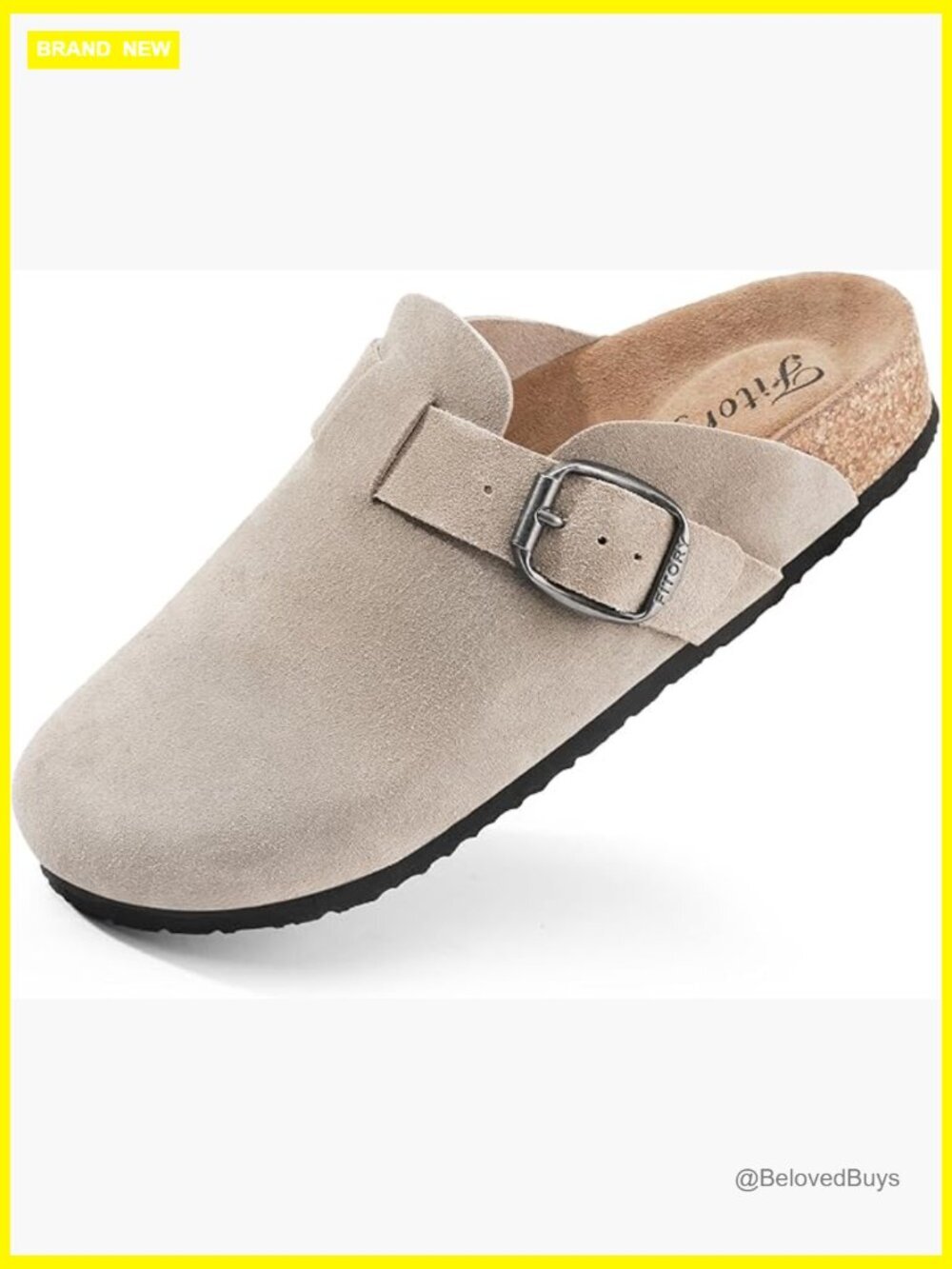 Womens Clogs Slip-on Potato Shoes Leather Mules with Suede Cork Footbed